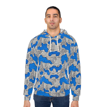 All-Over Print Unisex Pullover Hoodie Memphis 03 Blue Fashionable Custom Design