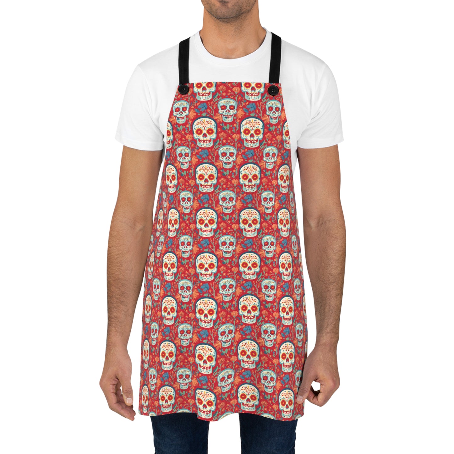 Sugar Skull Apron 01 - Day of the Dead Dia de Los Muertos Kitchen Cooking Chef Gift, Halloween Costume, Mexican Fiesta, Skull Lover, Gothic