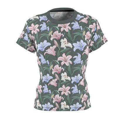 Women's Cut & Sew Tee - Flower Floret Print - Grey