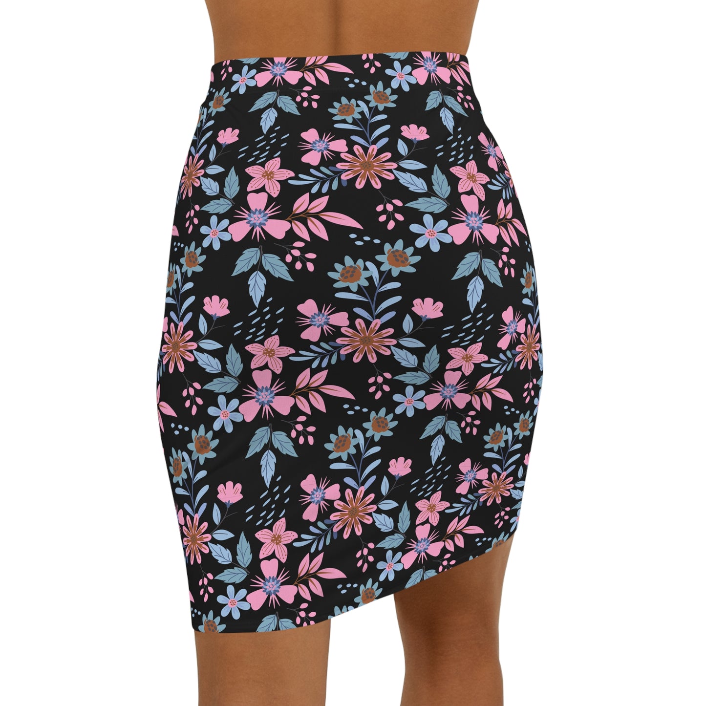 Women's Mid-Waist Pencil Skirt - Floral - Black