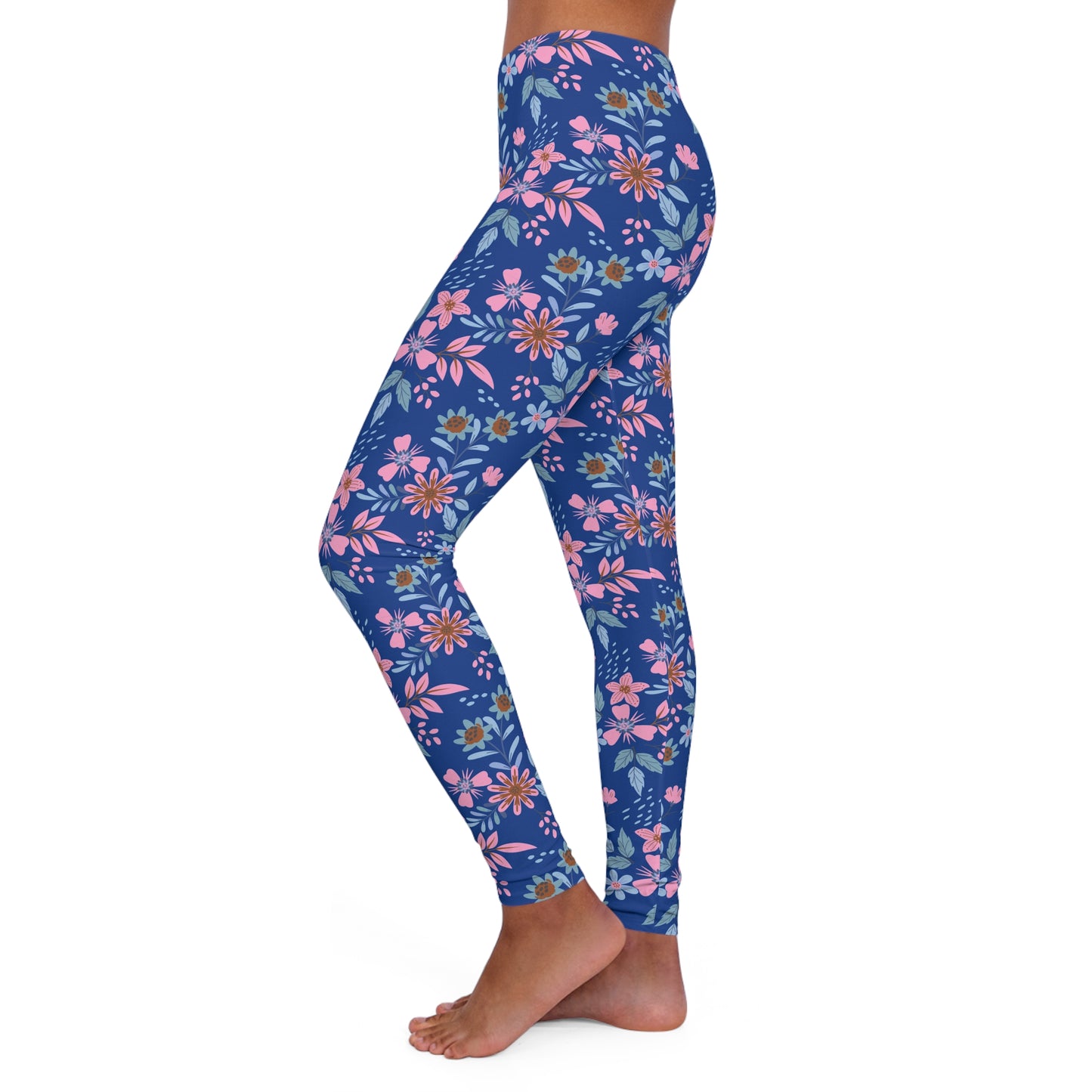 Women's Casual Spandex Leggings - Floral - Blue