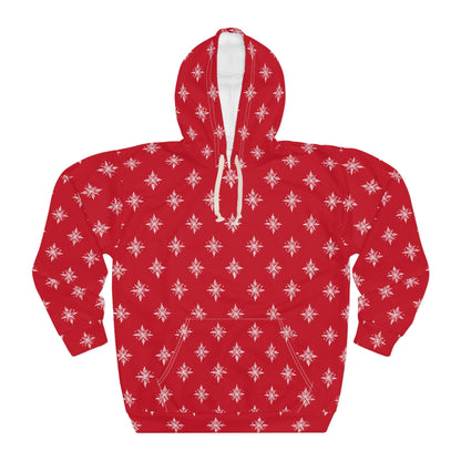 Unisex Pullover Hoodie Geometric Snowflake 002 Dark Red