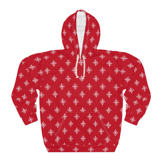 Unisex Pullover Hoodie Geometric Snowflake 002 Dark Red