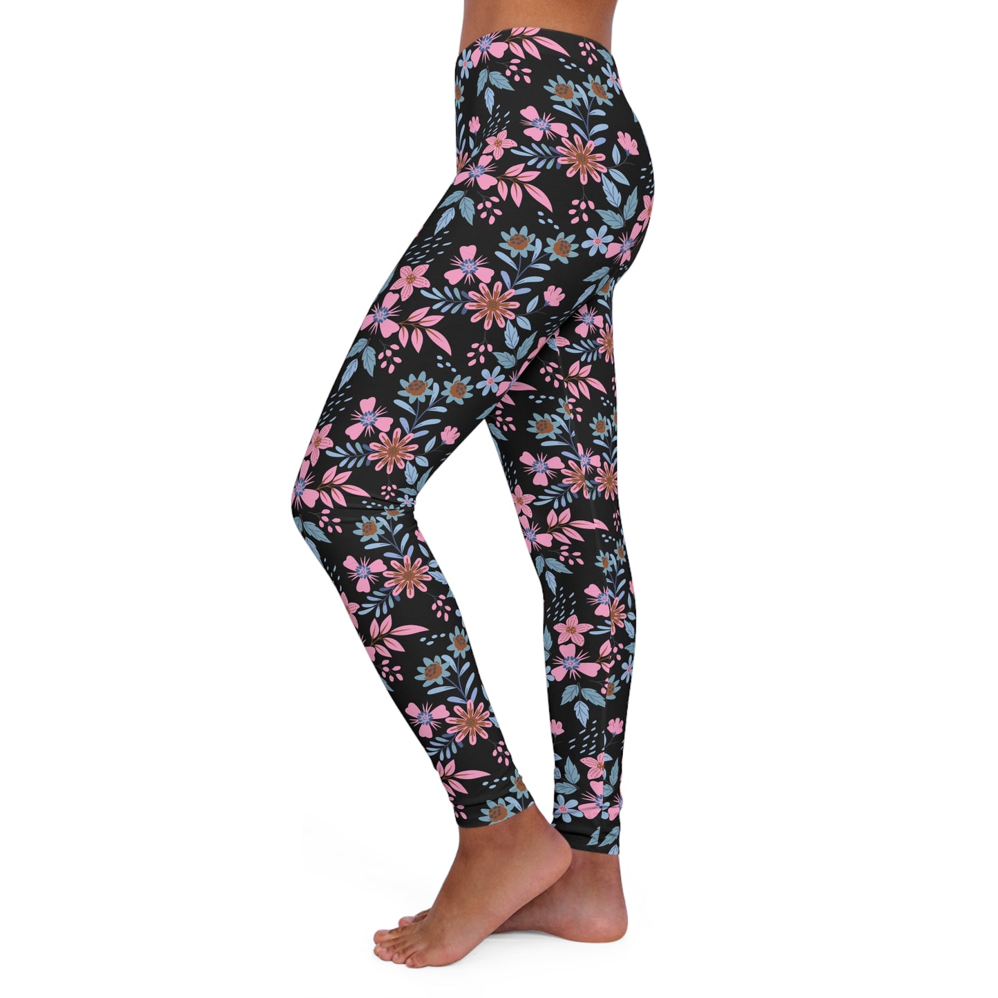 Women's Casual Spandex Leggings - Floral - Black