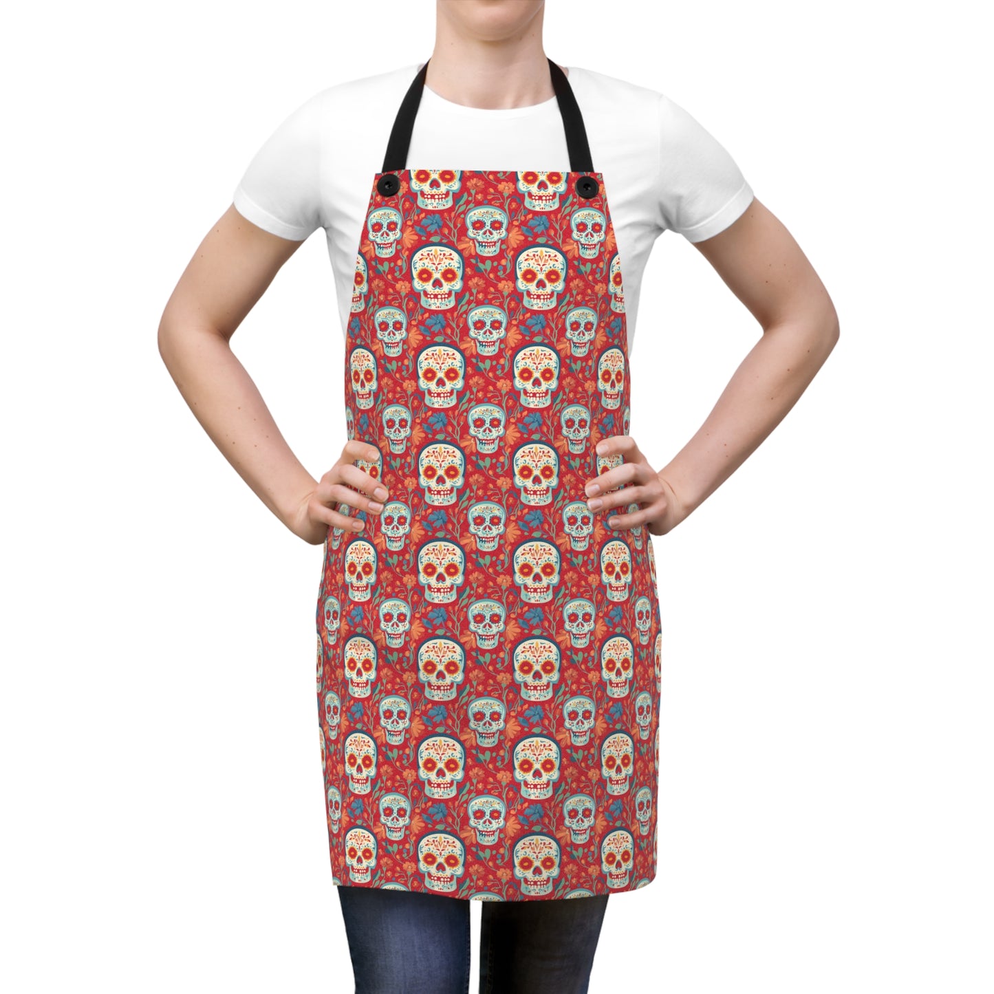 Sugar Skull Apron 01 - Day of the Dead Dia de Los Muertos Kitchen Cooking Chef Gift, Halloween Costume, Mexican Fiesta, Skull Lover, Gothic