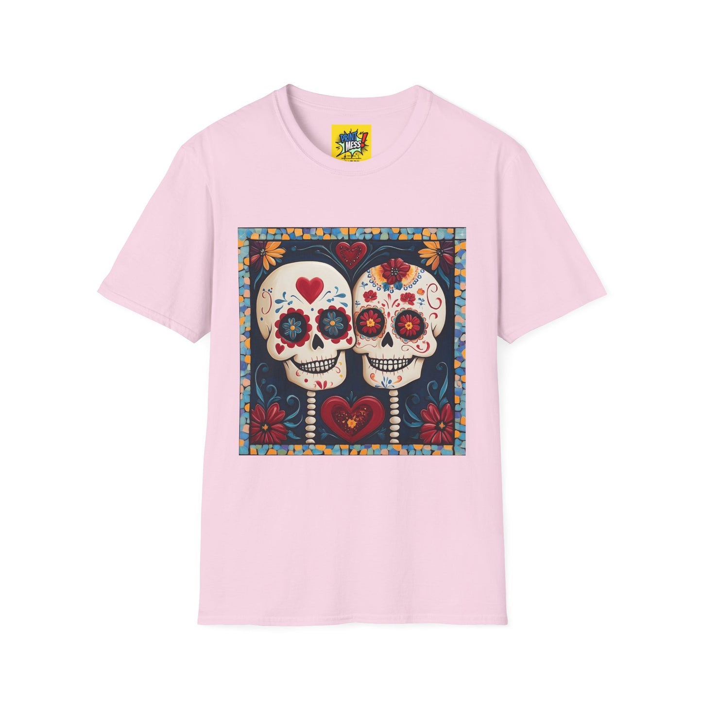 Valentine's Sugar Skull themed Unisex Soft-style Tee - 05