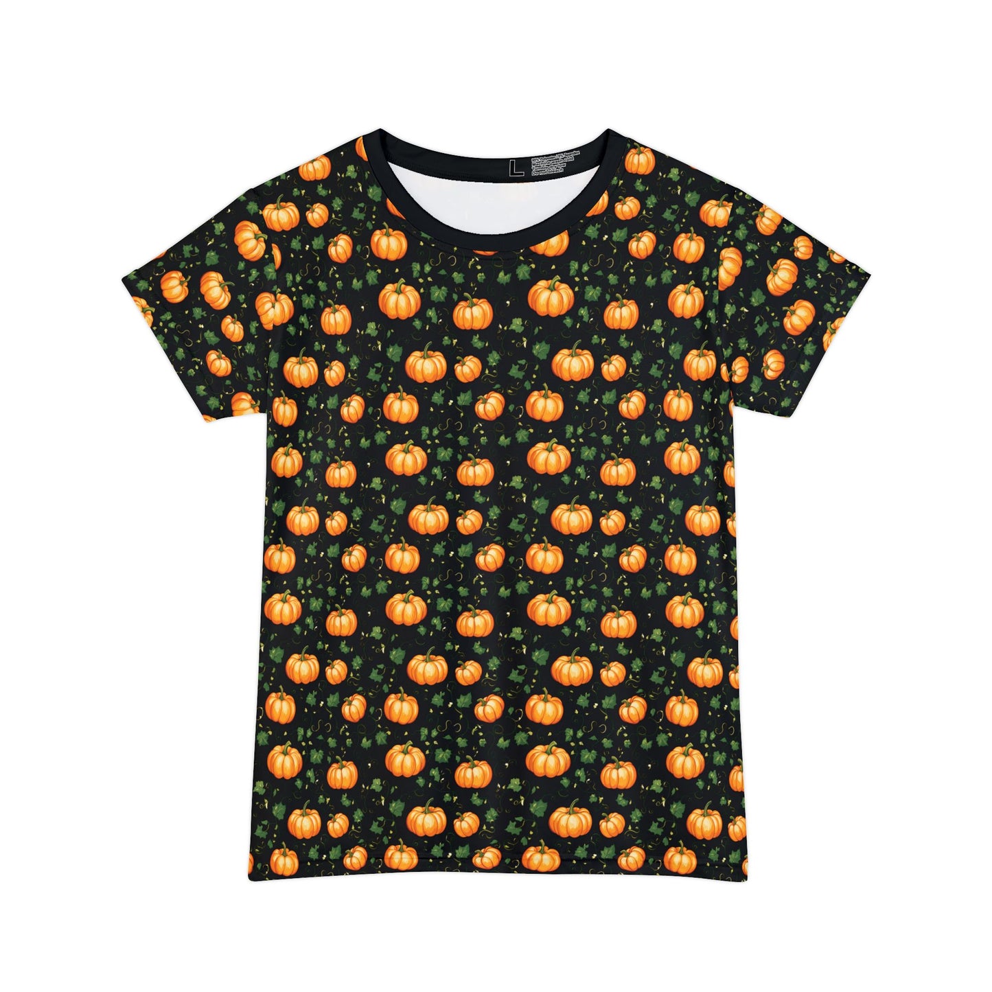 Women's Short Sleeve Shirt Fall Pumpkin with Vines