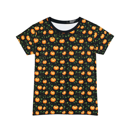 Women's Short Sleeve Shirt Fall Pumpkin with Vines