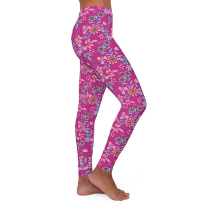 Women's Casual Spandex Leggings - Floral - Pink