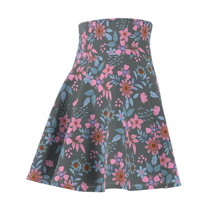 Women's Skater Skirt - Floral - Grey