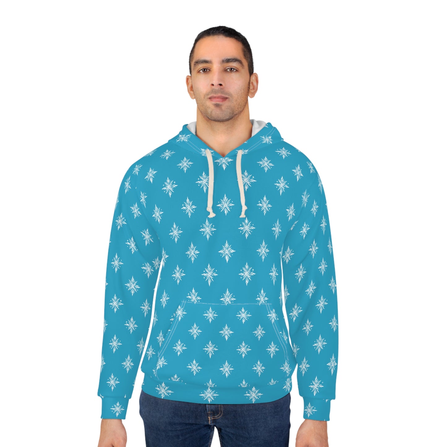 Unisex Pullover Hoodie Geometric Snowflake 002 Turquoise