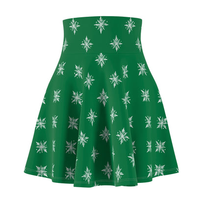 Women's Skater Skirt Geometric Snowflake Dark Green