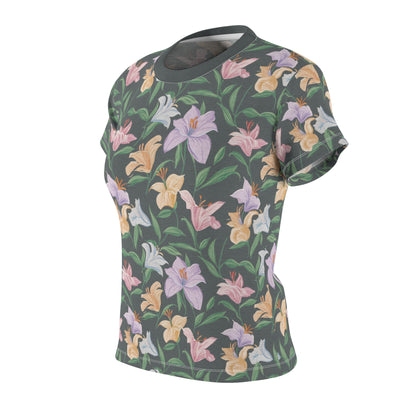 Women's Cut & Sew Tee - Flower Bouquet Print - Grey