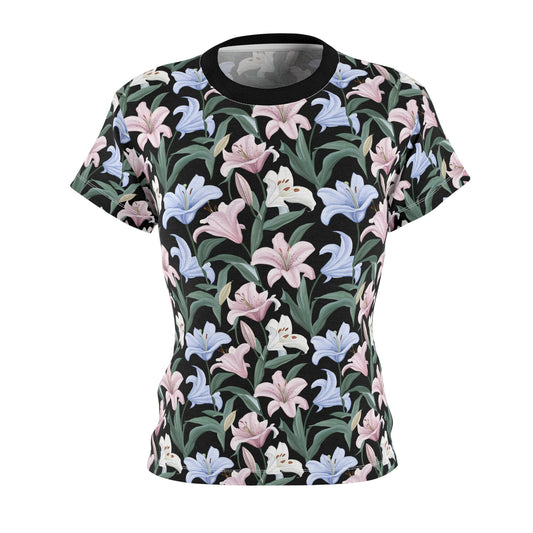 Women's Cut & Sew Tee - Flower Floret Print - Black