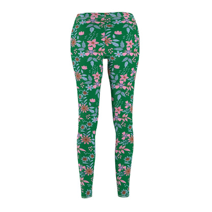 Women's Cut & Sew Casual Leggings - Floral - Green