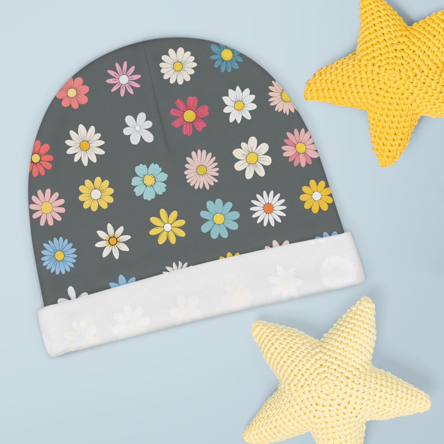 Baby Beanie - Daisys - Grey