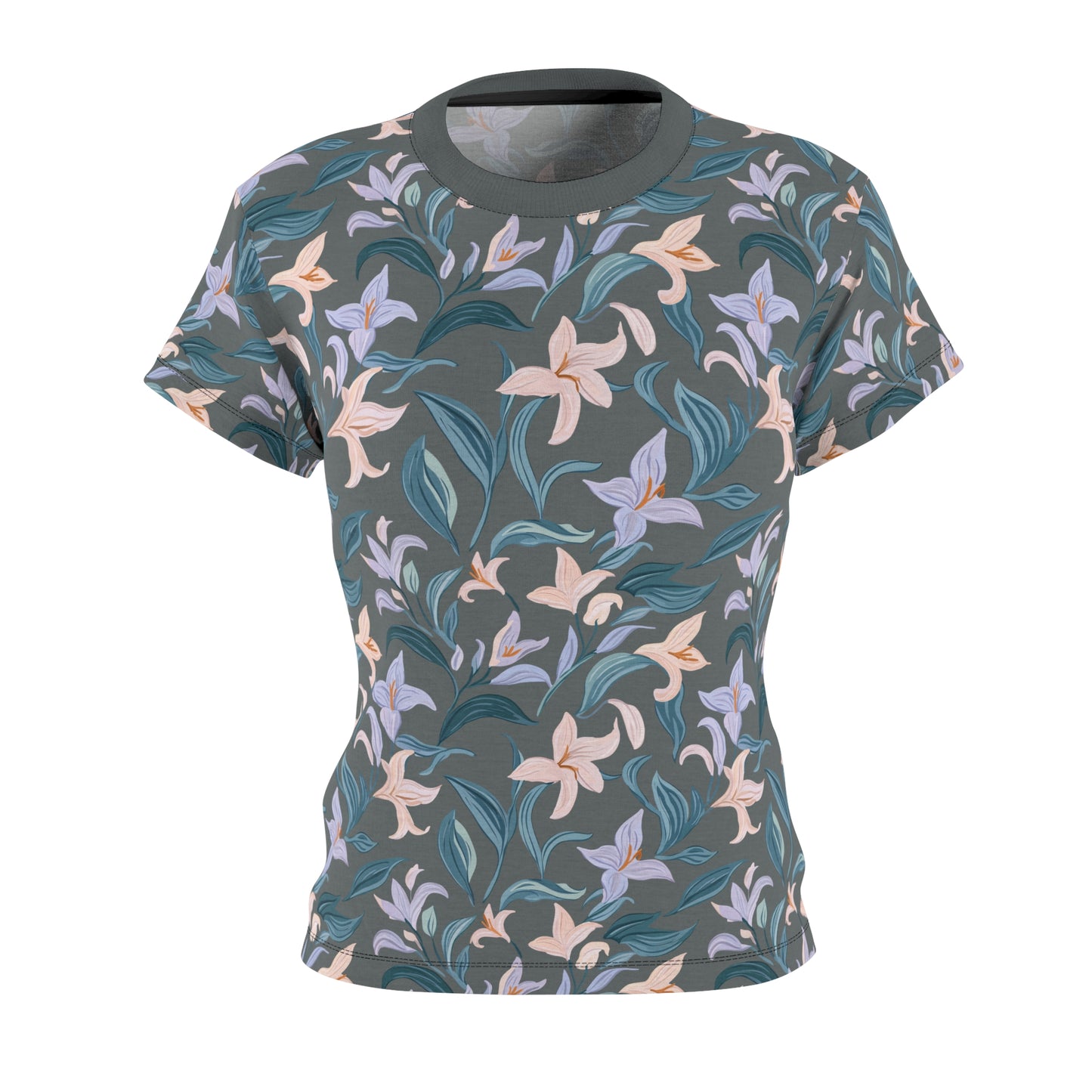 Women's Cut & Sew Tee - Flower Bloom Print - Grey