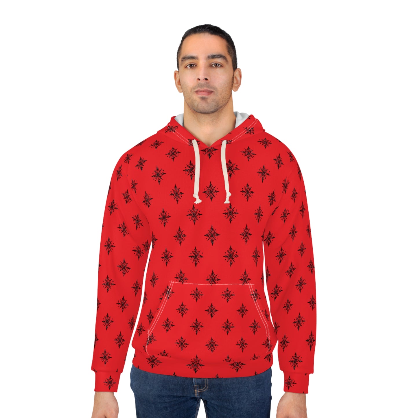 Unisex Pullover Hoodie Geometric Snowflake 001 Red