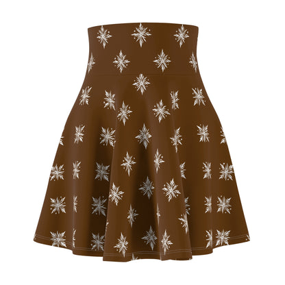 Women's Skater Skirt Geometric Snowflake Brown