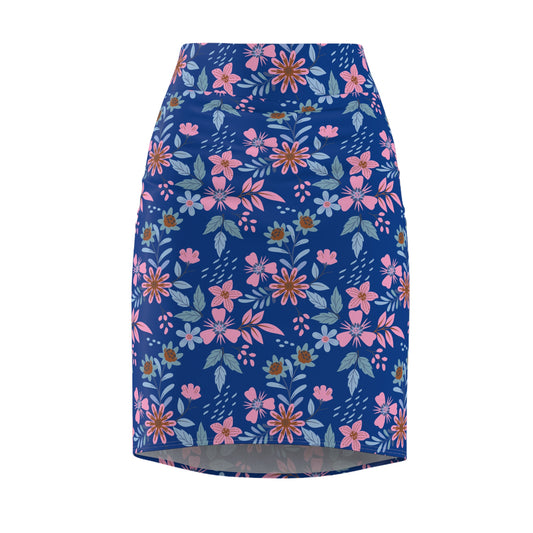 Women's Pencil Skirt - Floral - Blue