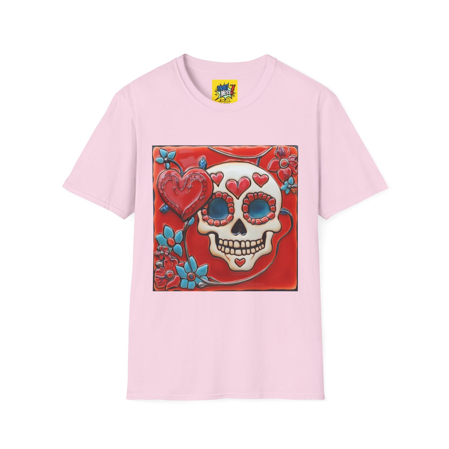 Valentine's Sugar Skull themed Unisex Soft-style Tee - 01