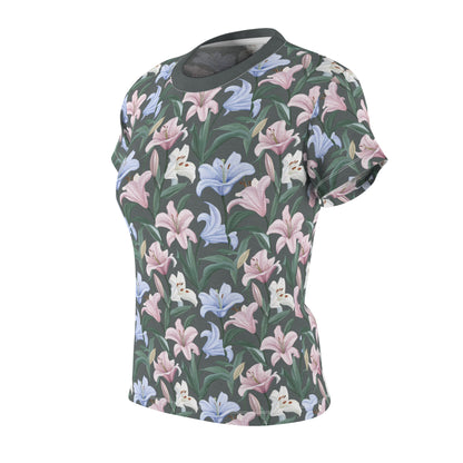 Women's Cut & Sew Tee - Flower Floret Print - Grey