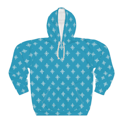 Unisex Pullover Hoodie Geometric Snowflake 002 Turquoise