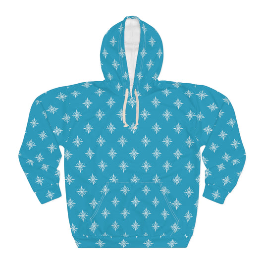 Unisex Pullover Hoodie Geometric Snowflake 002 Turquoise