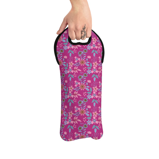 Wine Tote Bag - Floral - Pink