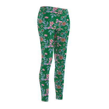 Women's Cut & Sew Casual Leggings - Floral - Green