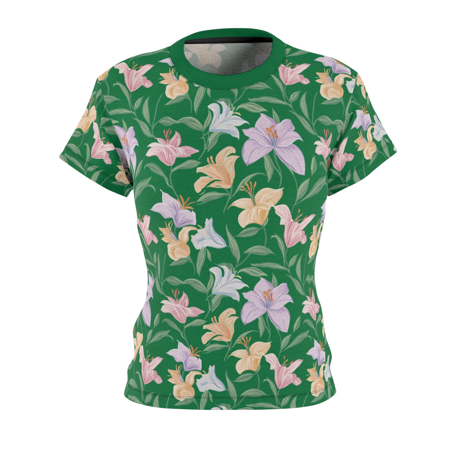 Women's Cut & Sew Tee - Flower Bouquet Print - Green