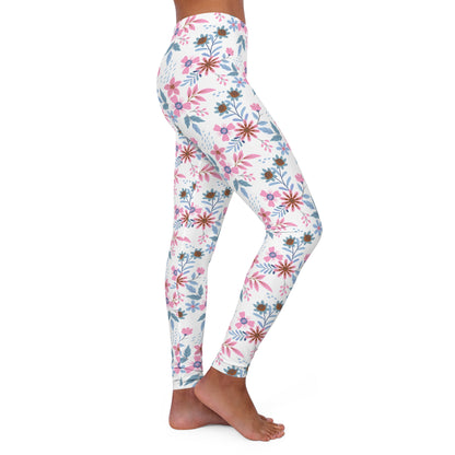 Women's Casual Spandex Leggings - Floral - White