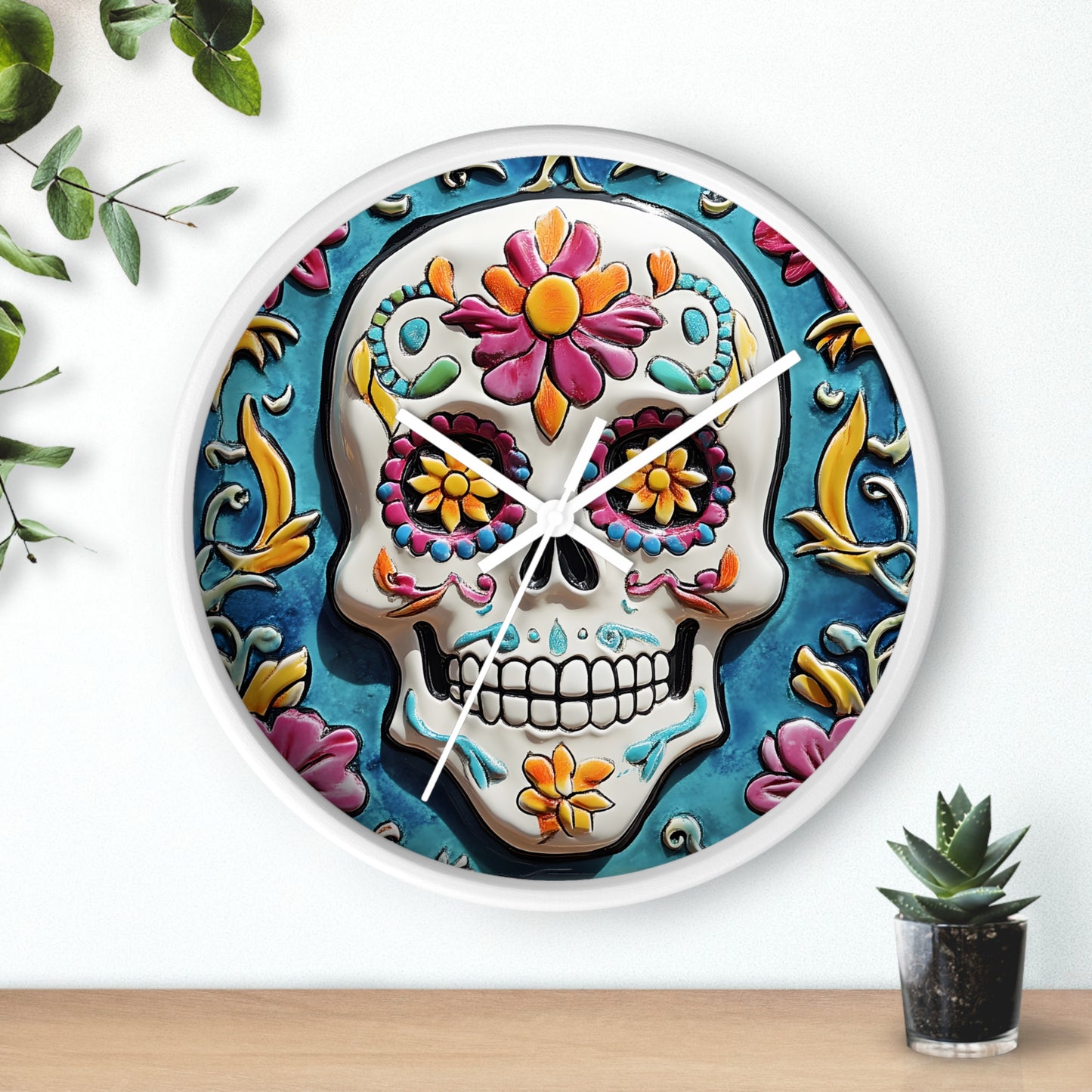 Sugar Skull Wall Clock 01 Day of the Dead Dia de Los Muertos Halloween Decor