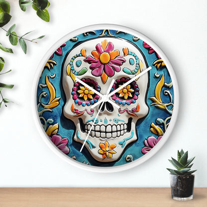 Sugar Skull Wall Clock 01 Day of the Dead Dia de Los Muertos Halloween Decor