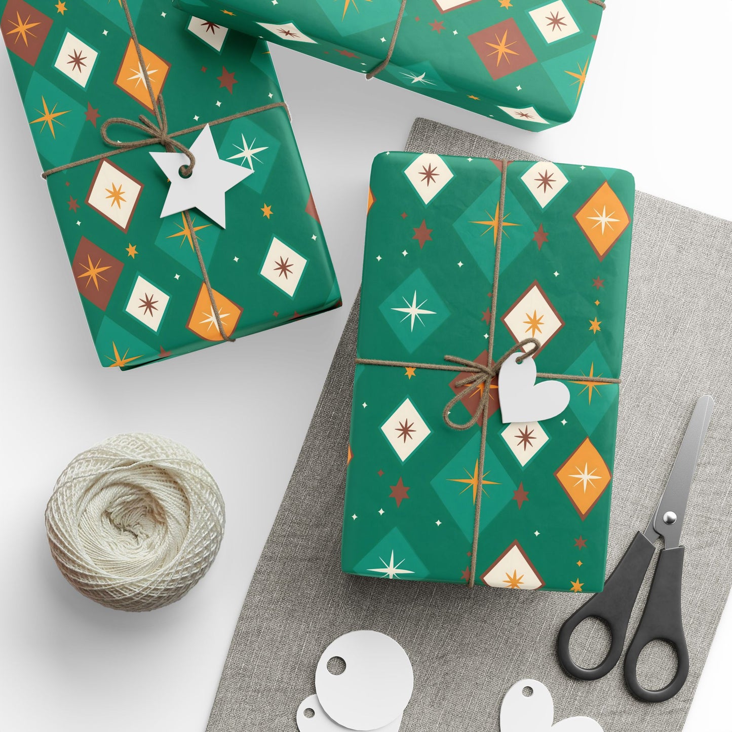 Wrapping Papers Christmas Diamond Stars Green