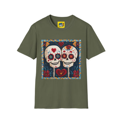 Valentine's Sugar Skull themed Unisex Soft-style Tee - 05