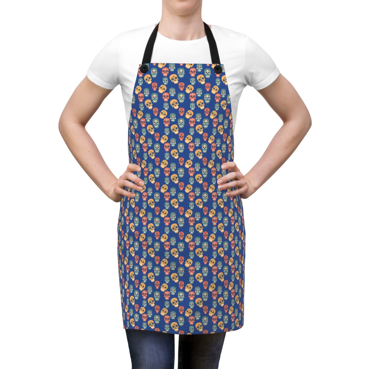 Sugar Skull Apron 03 - Day of the Dead Dia de Los Muertos Kitchen Cooking Chef Gift, Halloween Costume, Mexican Fiesta, Skull Lover, Gothic