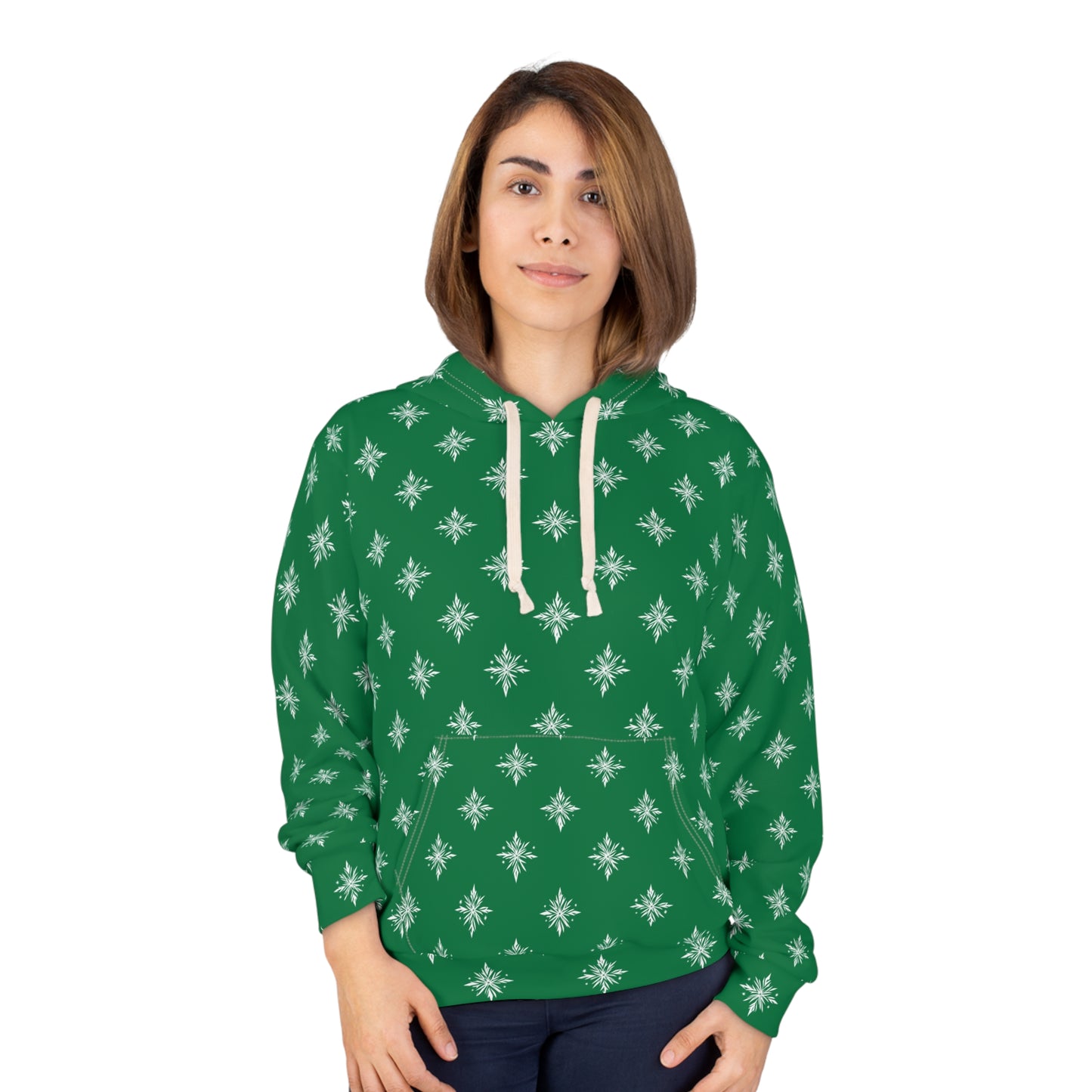 Unisex Pullover Hoodie Geometric Snowflake 002 Dark Green