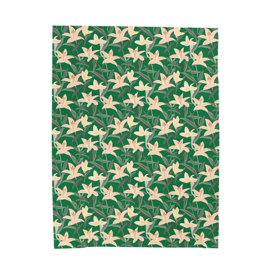 Velveteen Plush Blanket - Flower Blossum - Green