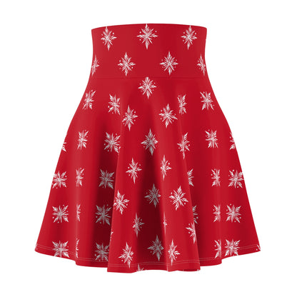 Women's Skater Skirt Geometric Snowflake Dark Red