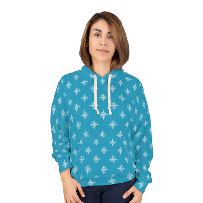 Unisex Pullover Hoodie Geometric Snowflake 002 Turquoise