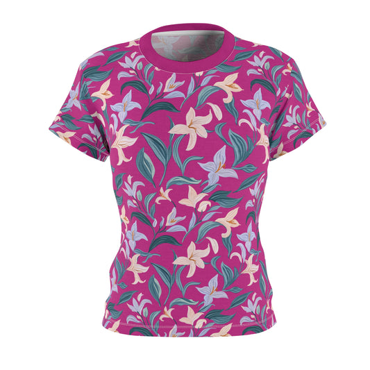 Women's Cut & Sew Tee - Flower Bloom Print - Pink