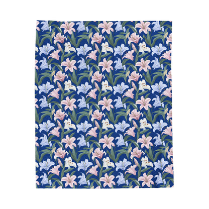 Velveteen Plush Blanket - Flower Floret - Blue