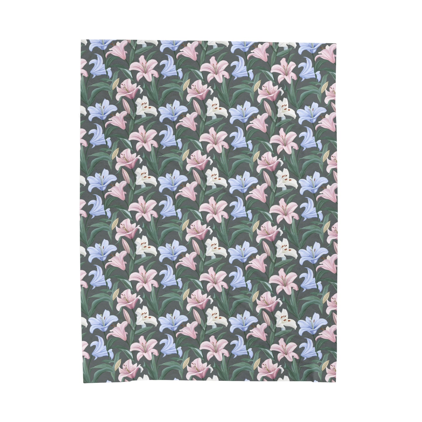 Velveteen Plush Blanket - Flower Floret - Grey