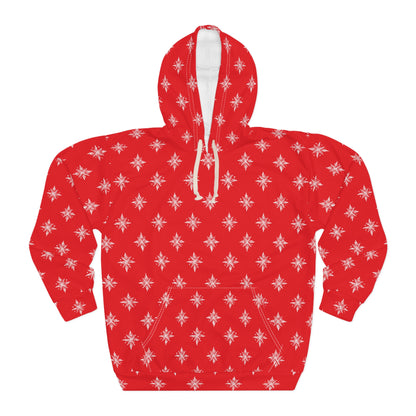 Unisex Pullover Hoodie Geometric Snowflake 002 Red