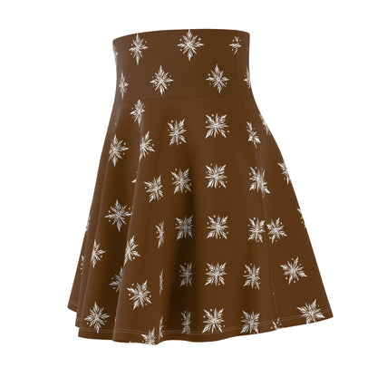 Women's Skater Skirt Geometric Snowflake Brown