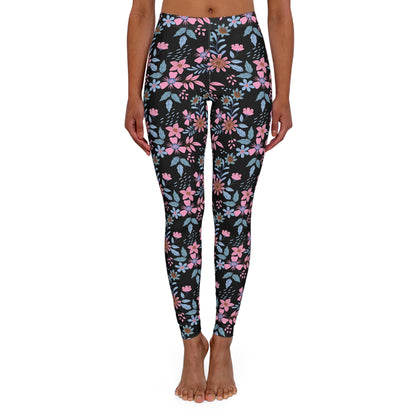 Women's Casual Spandex Leggings - Floral - Black