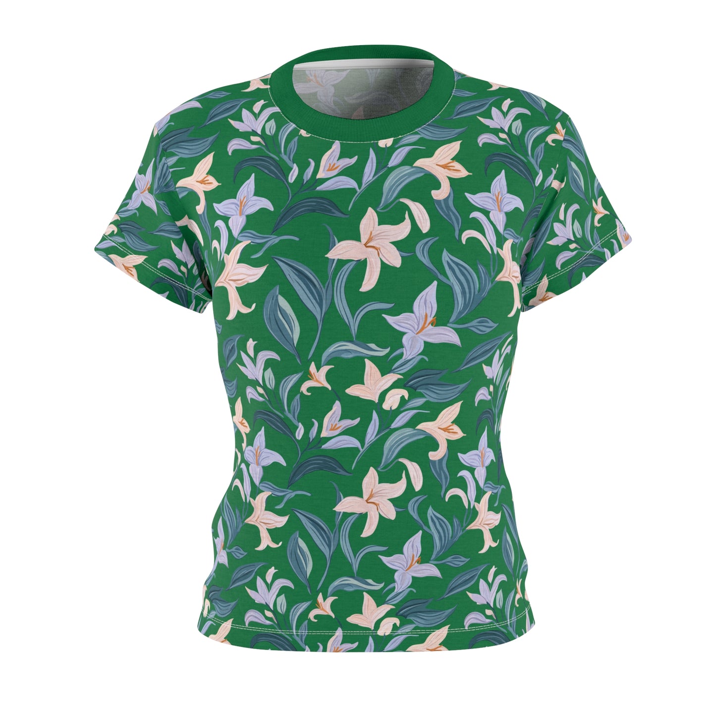 Women's Cut & Sew Tee - Flower Bloom Print - Green