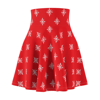 Women's Skater Skirt Geometric Snowflake Red