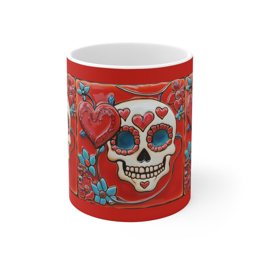 Valentines Day Sugar Skull Mug 11oz Day of the Dead Gothic Cozy Kitchen Decor 01